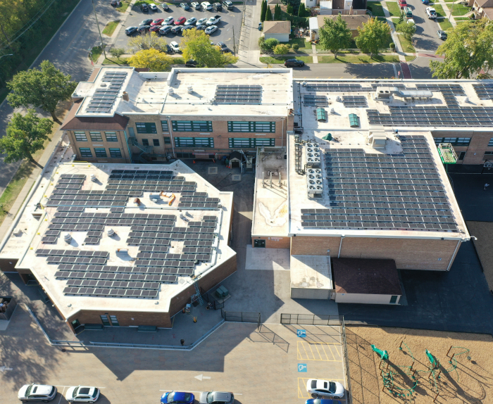 Aerial view of Union Ridge School solar panels
