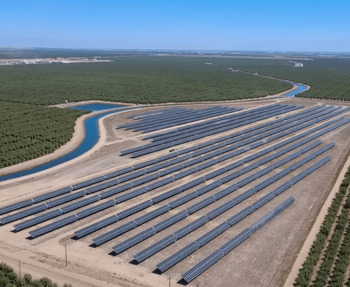 Aerial view of solar panels
