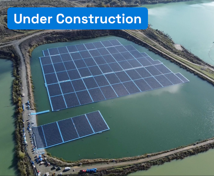 Aerial view of floating solar panels